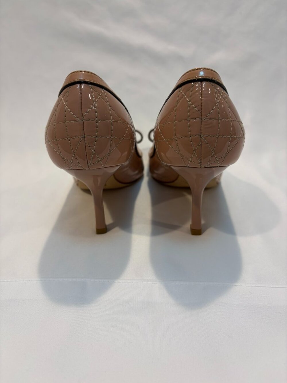 Christian Dior Patent Leather Quilted Heels Cannage Peep Toe 37.5 like New pumps - Picture 9 of 13